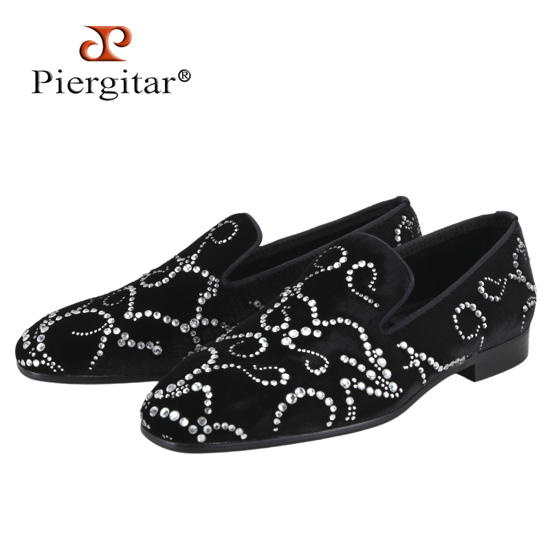 Men Shoes Red Bottom - Piergitar Black Velvet And Octodandelion Strass