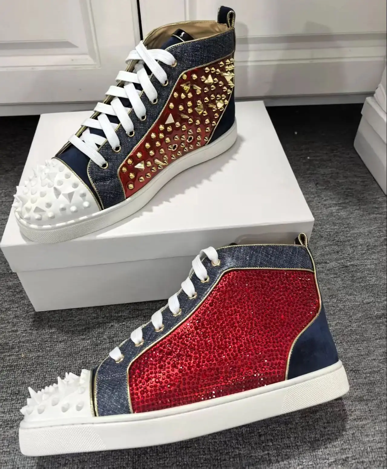 Red Rhinestones Gold Metal Riv - Men Shoes Red Bottom 评论和价格