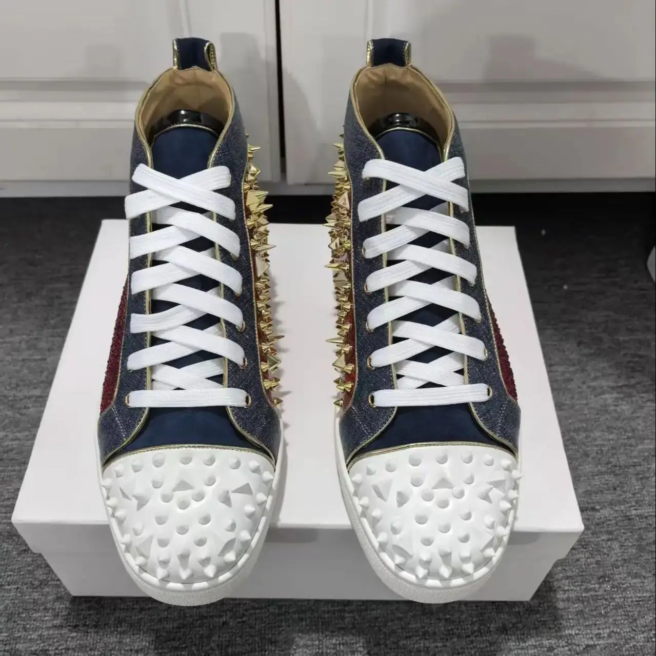 Red Rhinestones Gold Metal Riv - Men Shoes Red Bottom 评论和价格